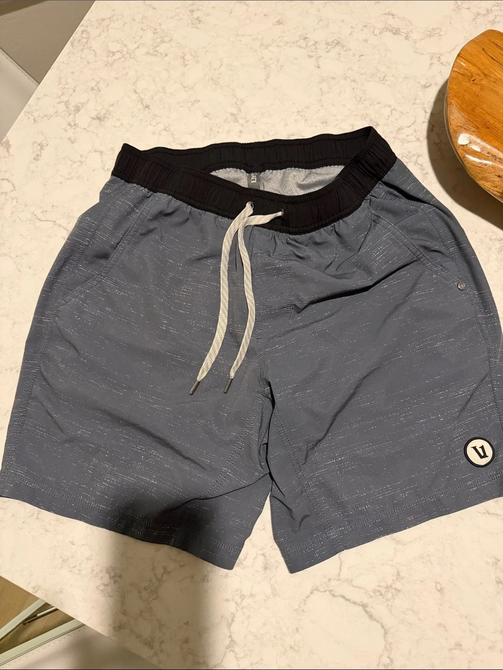 Vuori Men's Kore Shorts in Microdot Slate Blue with Black Waistband